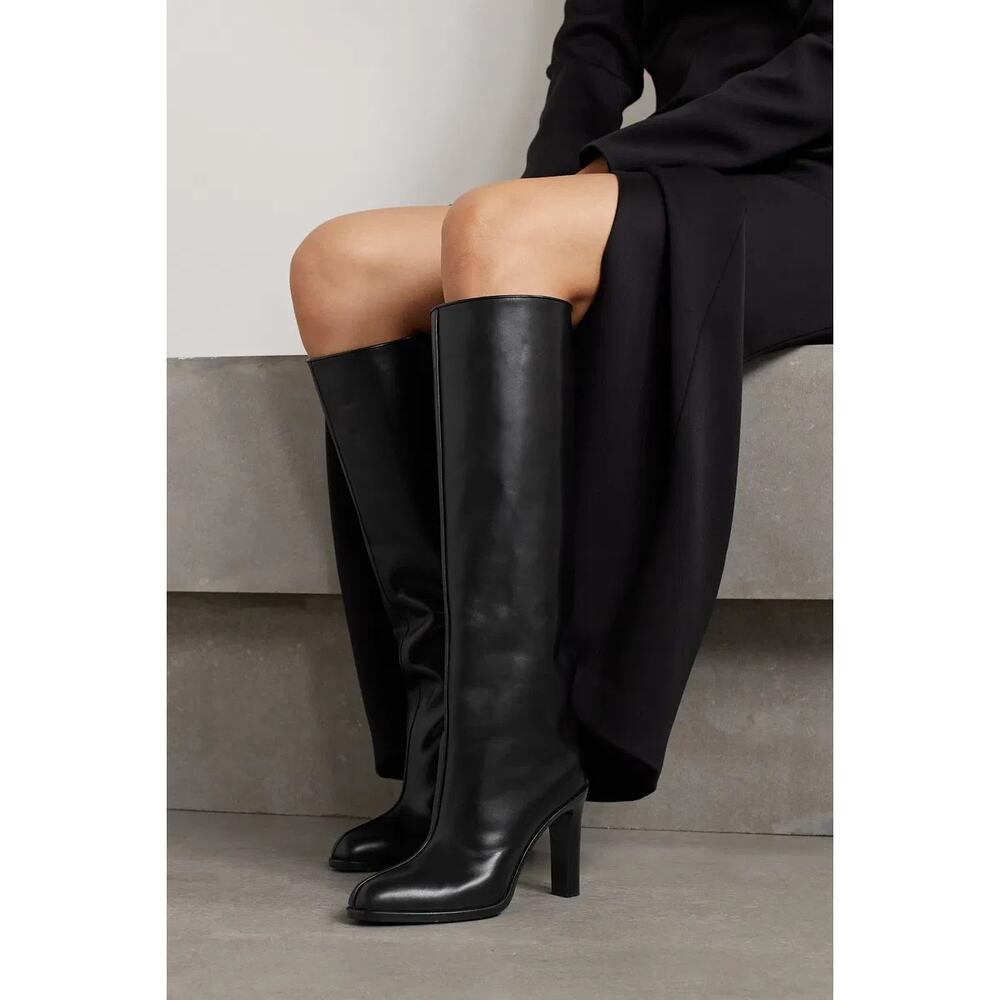 THE ROW Black Leather Wide Shaft Boots 41 Knee High Minimalist Archival 90s Luxe